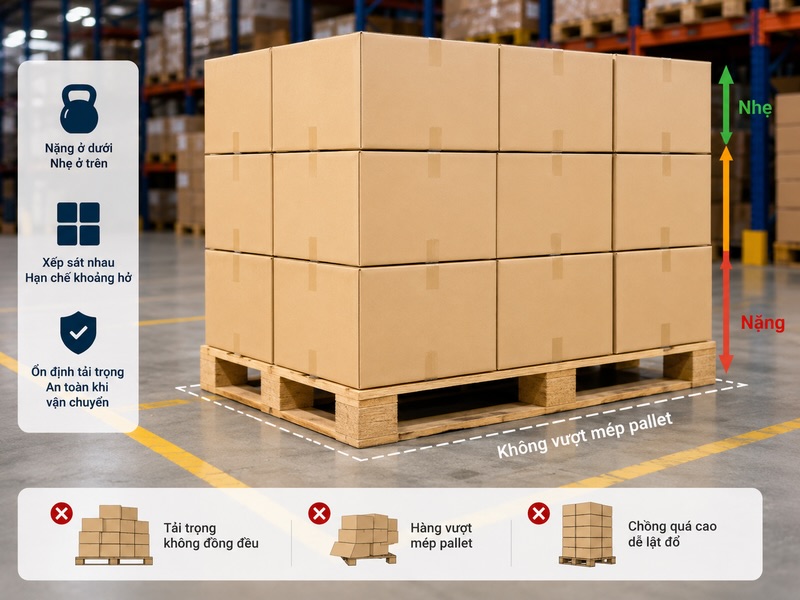 Kỹ thuật xếp hàng và cố định trên pallet