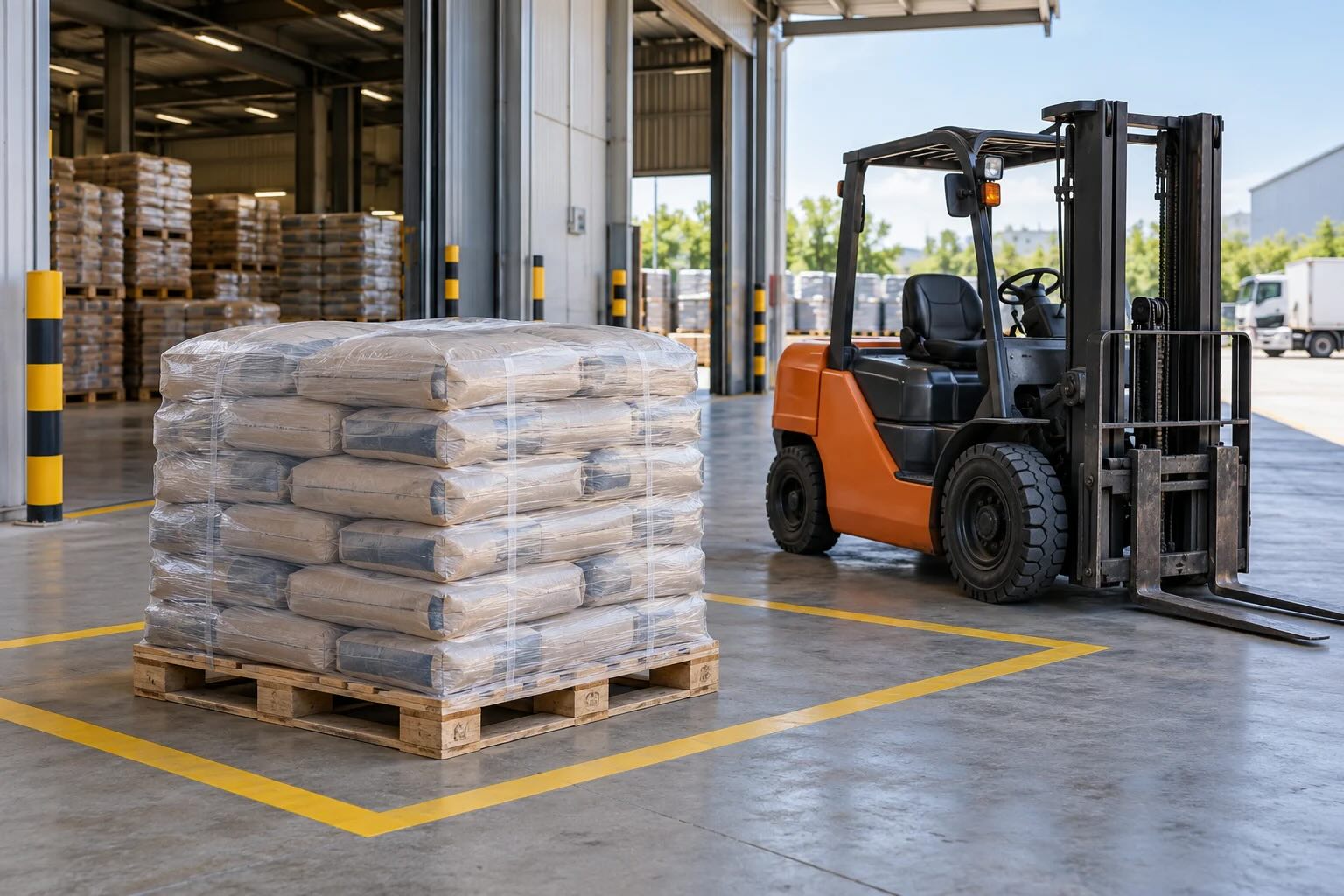 Cho thuê xe nâng Thành Tiên Logistics hỗ trợ nâng hạ máy móc, pallet, hàng nặng và hàng cồng kềnh.